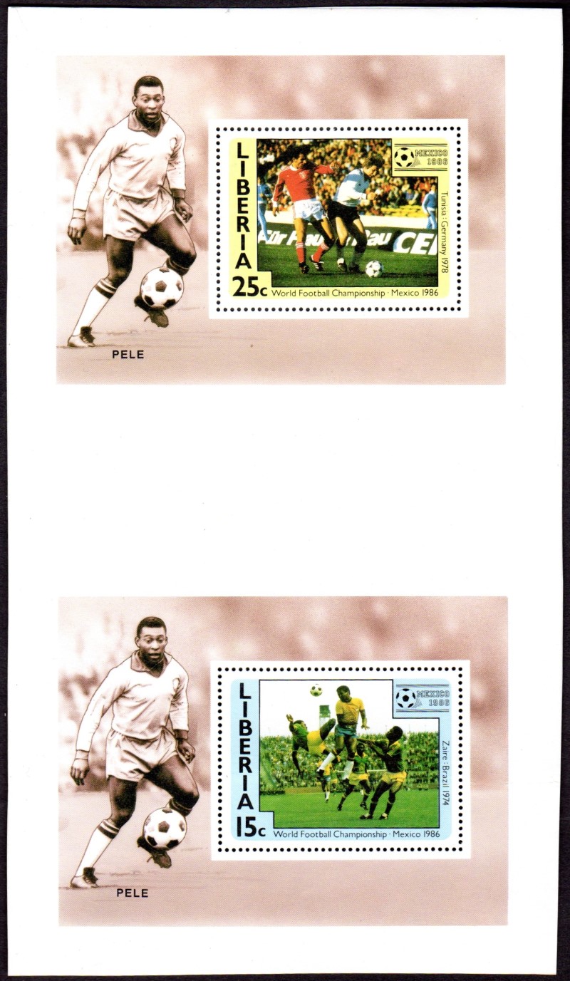 Liberia 1985 World Cup Soccer Championshp, Mexico (1986) Unique Souvenir Sheet Pair Liberia 1985 World Cup Soccer Championshp, Mexico (1986) Unique Souvenir Sheet Pair